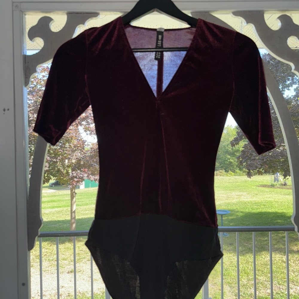 Design Lab Lord & Taylor Deep Red Velvet Bodysuit